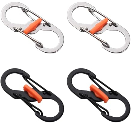 YHIJSR 4 Stück S Outdoor Camping Haken Edelstahl S karabiner klein Schraubkarabiner Frühling Schlüsselkette Mini Rucksack S-Form Metall Schnalle,Anti-Diebstahl Doppelkarabiner