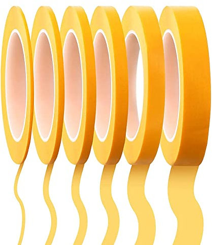 Bumdenuu 6 Rouleaux de Ruban AdhéSif Fine Line 1/16, 7/10, 1/8, 1/4, 1/2, 3/4 Pouces X 55 MèTres, Ruban de Masquage Fineline, Ruban de Masquage Automobile pour Peintres