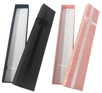 DAZZLUXE 2 stycken förvaringslåda för smycken, halsband armband presentförpackning, displaylåda, lång halskedja-låda, presentförvaring (svart, rosa)