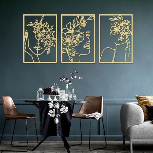 DETENE 3 Stück Wanddeko Metall Schwar Minimalistische Metall Wandkunst | Wanddeko Wohnzimmer Minimalistische Frau Wand Hängen für Zuhause Wohnzimmer Schlafzimmer 43,2 x 30,8 cm