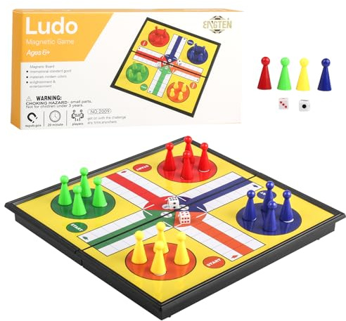 ZUNIPLEX Ludo Magnetisches Faltbares Fliegendes Schach,Würfelspiel,Kleines Landgestütztes Spiel,Brettspiel für Kinder Anfänger Reisen Schachfigurenset mit Tragbarem Aufbewahrungsbrett