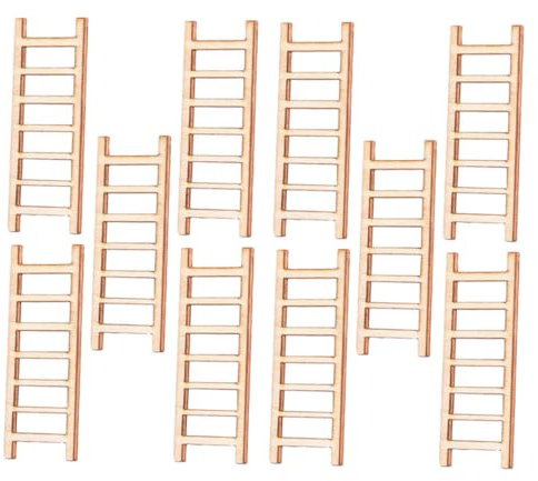KONTONTY 10pcs Miniature Wooden Ladders Dollhouse Accessories Diy Craft Landscape Decor Mini House Ladder Models for Fairy Garden and Dollhouse Interior