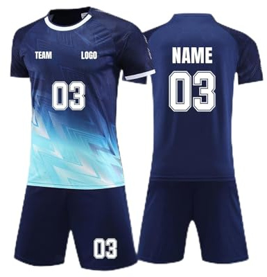 Generisch Personalisiert Trikot mit Eigenem Namen Nummer Logo, Fußball Trikots Shorts Set für Kinder/Erwachsene, Fussball Jersey Trainingsanzug für Junge Herren