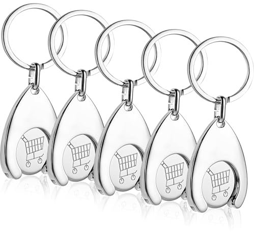 WOUMON 5 Pezzi Chiave per Carrello della Spesa, Portachiavi Gettone Carrello Spesa Rimovibile,Chip per Carrello in Acciaio Inox per Carrelli della Spesa (Stile 1)