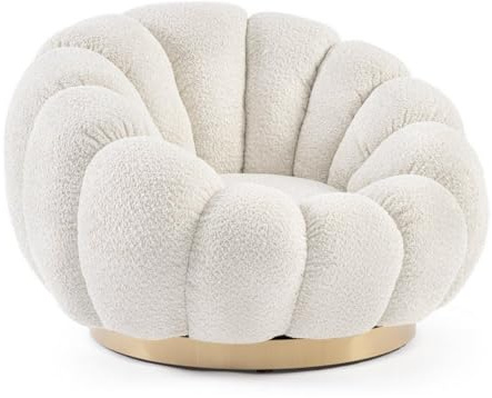 KONTE.DESIGN Poltrona girevole FLOREL in tessuto effetto bouclé naturale