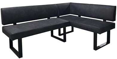 byLIVING Eckbank Vancouver, Taschenfederkern, Vintage Mikrofaser anthrazit | Metallgestell schwarz, 181, 5 x 125, H 86 cm