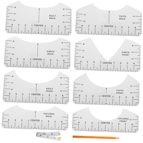 DIYEAH 8 Stück Pvc T-shirt Lineal Transparent Mit Maßband Und Markierstift Präzise Ausrichtung Für Rund V-ausschnitt Nähzubehör Für Selbstgemacht Quilten Und Bekleidung