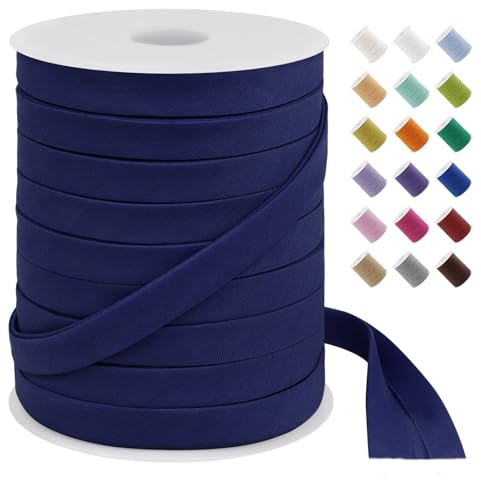 LEREATI Schrägband 12mm x 50m, Webband zum Nähen Einfassband Bias Tape Stoffband Baumwolle, Nahtband zum Nähen, Basteln, Paspeln, Kleidung, Dekorationen, DIY Handwerk (Dunkelblau)