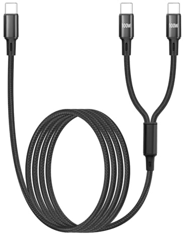 GELRHONR 100W USB C Multi Fast Charging Cable 4FT,Nylon 2 in 1 USB C to C Splitter Cable,Dual Type C Charger Cord with Pad,Laptop,Tablet and more