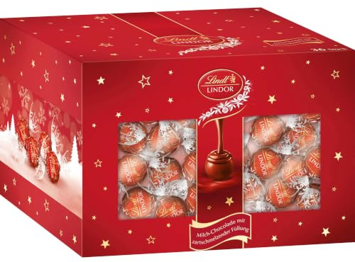 Lindt Schokolade | LINDOR Kugeln Milch Box | 475g | 38 LINDOR Kugeln mit zartschmelzender Füllung in Vollmilch-Schokolade | Schokoladen-Geschenk zu Weihnachten