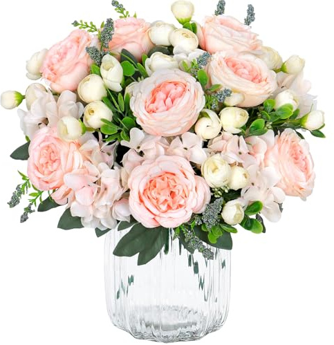 SOMYTING 2 Bündel Pfingstrose Künstliche Blumen Kunstblumen (Zimt Rosa) | Pfingstrose Blumenstrauß Hortensienblüten Seidenpfingstrosen Blumensträuße für Hochzeit Tischaufsätze Blumenarrangement Dekor