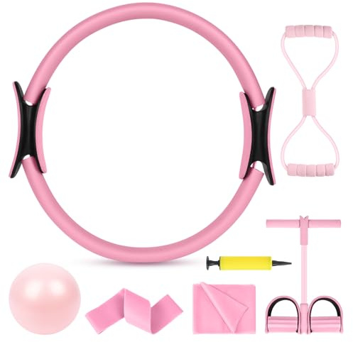 AOOSA Ensemble Pilates, 15''/38cm Anneau Cercle de Pilates avec Deux poignées rembourrées, 4 pièces/6 pièces Pilates Ring Set Exercice Equipment pour Yoga, entraînement de Base, Force, flexibilité