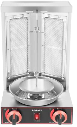 Tönerggrill, 3 000 W grillspett med 2 brännare, gyros elektrisk grill, BBQ, bordsgrill, vertikal grill av rostfritt stål, kan också användas som grillgrill