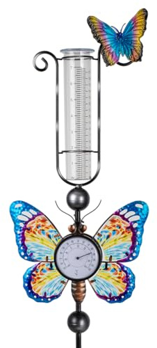 HOBYLUBY Pluviometro per esterni con tubo da 17,8 cm, pluviometri grandi numeri trasparenti per cortile, giardino, prato (farfalla)