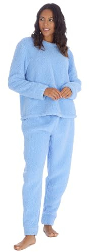 Slumber Hut Grey Borg Womens Snuggle Fleece Twosie Pyjamas Cosy Round Neck Novelty Adults Two Piece PJ's Set for Women 34B2225 Blue Small