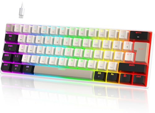 UrChoiceLtd MK21 Tastiera per Gioco, 60% Tastiera Meccanica Cablata, 61 Tasti Compatto Layout UK, Hot-Swap, Retroilluminazione RGB, Anti-Ghosting, Interrupteur Rosso, per PC, MAC - Bianco Stella