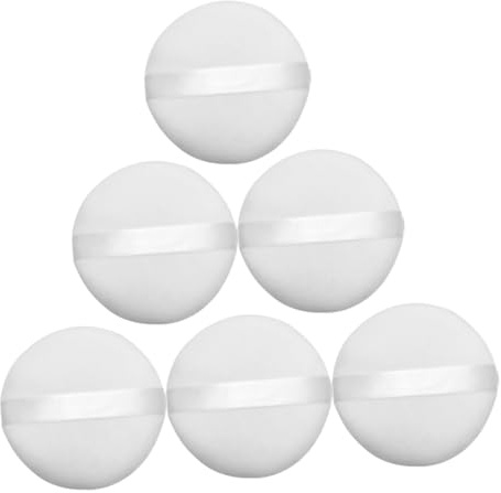 HAMPPLIES Délicates et Portables Blanches Houppettes Rondes Lot de 6 en Coton et Éponge Teint Uniforme et Naturel pour Poudre de Maquillage Visage