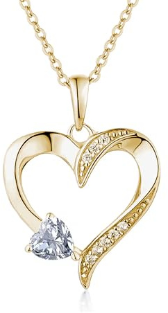 Herzkette Silber 925 / Gold vergoldet Halskette Damen Ich liebe Dich | Zirkonia Herz Kette Herzanhänger Schmuck Geschenke für Frauen Freundin Sie zum Geburtstag Hochzeitstag Jahrestag