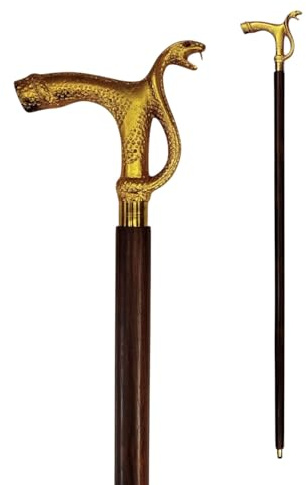 Schlange Spazierstock aus Holz mit goldenem Griff aus Metall