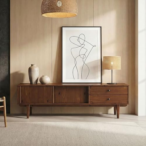 IDIMEX Lowboard Simona 175 cm aus Massivholz, Kastanie Finish - TV Konsole mit 2 Schiebetüren und 2 Schubladen, Kiefer Massivholz, niedriges Sideboard für Wohnzimmer