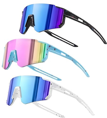 KBIBCK 3 Stück Lunette de Cyclisme pour Enfant, Lunette de Soleil Enfant Sport, Lunettes de Vélo Polarisées, Protection UV400, pour Moto Course Ski Baseball
