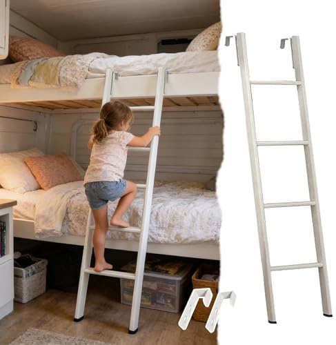 Scaletta Letto a Castello Scala Letto Castello Bambini Adulti, Camper - Scala Uscita per Soppalco con Interni Bianchi, Piedini Antiscivolo Gancio, Gradino Corto Metallo Personalizzabile(116cm/45)