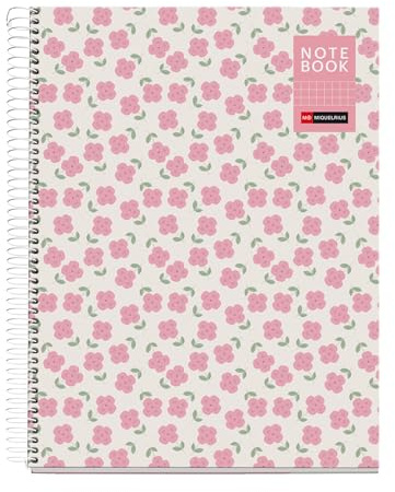 Miquelrius - Anteckningsbok A4 fyrkantig 5 x 5 mm, inbunden, rosa | 80 mikroperforerade ark, extra ogenomskinligt papper, 90 g/m², plastkartong, metallspiral, 4 arkivborrar