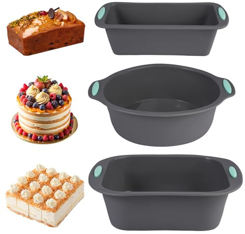 Fyrdm 3 Stück Silikon Backformen Set, Klein Silikon-Kuchenform-Set | Hitzebeständig Brotbackform Silikon,Silikonbackform Kastenform Antihaftmittel,für Kuchen Brot Quiche(Quadratisch/Runde)