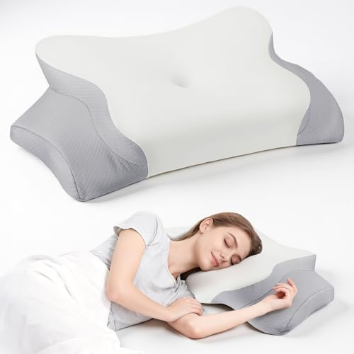 Jradse Oreiller Ergonomique Cervical, Memoire Forme Oreiller Anti Ronflement et Apnée Positionnelle, Coussin Cervicales Douloureuses Orthopédique pour Les Dormeurs sur Le Côté, Le Dos, Housse Lavable