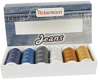 Ackermann® Jeans Nähgarnset Farben Mix, Jeansgarn 4X Stärke 30 zu je 70m & 2X Stärke 80 zu je 150m