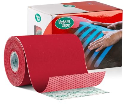 VetkinTape Bande de kinésiologie vétérinaire 10 cm-5 m | Bande de kinésiologie pour Chevaux et Chiens | sans Latex et certifié TÜV | Lot de 1 Rouleau | Rouge