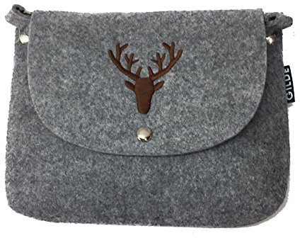 Gilde Filztasche hellgrau mit Hirsch braun bestickt