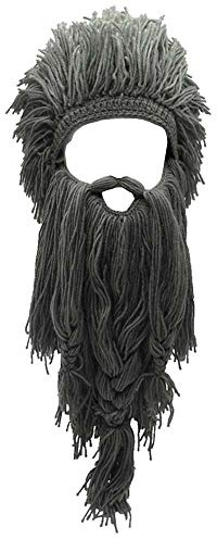 Metyou Perücke, Bartmütze, handgefertigt, gestrickt, warm, Wintermütze, Skimütze, für Damen und Herren Gr. Einheitsgröße, Crazy gray