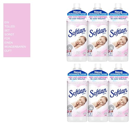 7tlg. Set: 6x1000ml Softlan Ultra Weichspüler Weich & Mild | Sensitive – speziell für empfindliche Haut 270WL + Mini-Bag von STUDIO.MUNET