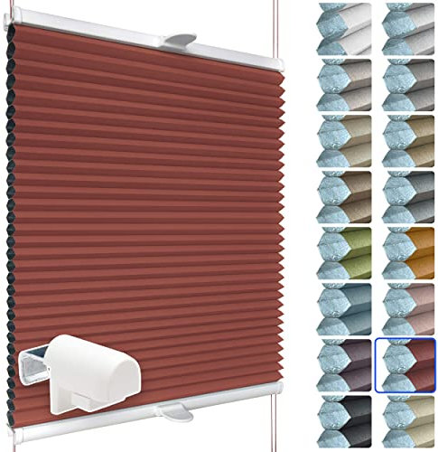 SchattenFreude Waben-Plissee für Fenster | 100% verdunkelnd/Blackout | Mit Klemm-Haltern | Klemmfix ohne Bohren | Rot (Weiße Rückseite), Breite: 40cm x Höhe: 220cm