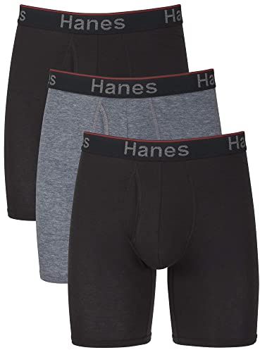 Hanes boxershorts för män (förpackning med 3), Långt ben – grå/svart – 3-pack, 3XL