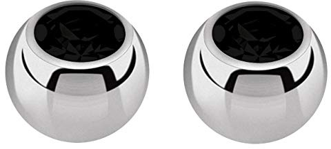 2x Titan Piercing Schmuck Verschluss Kugel in 1,6 x 4 mm, gefaßter Zirkonia in schwarz