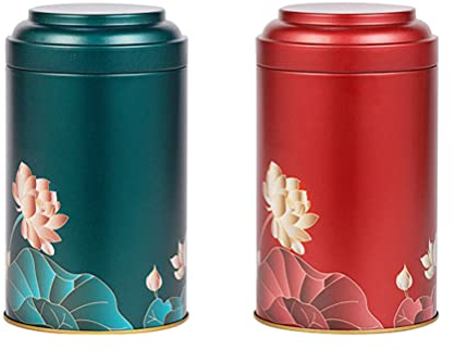 Tea Tins Airtight Multi Use Portable Metal Jar Container Rustic Vintage Farmhouse Container Decor for Flour Sugar Coffee Tea Storage 2pcs