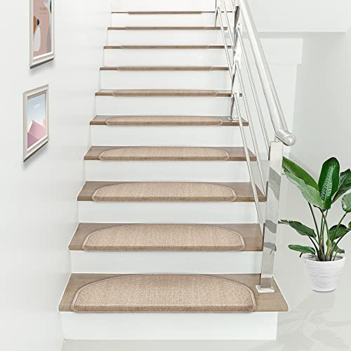 Juego de 15 Alfombrillas de Escalera Set de Alfombrillas para Peldaños Autoadhesiva Antideslizante Amortigua Sonidos Protección Polipropileno 65 x 24 cm Beige