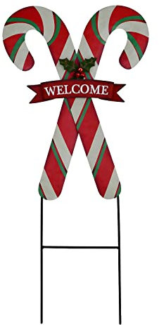 Weihnachten Zuckerstange Gartenstecker, Metall Zuckerstange Willkommensschild Wanddekoration, 68,6 cm H Xmas Yard Schild Frohe Weihnachten Outdoor Dekorationen für Garten Rasen Terrasse Rasen Weg