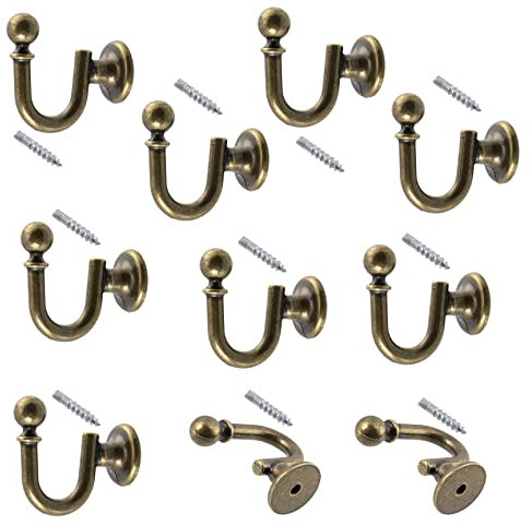 AERZETIX - C64377 - Lot de 10 Patères murales 33 mm - crochet/cintre suspension porte-manteau chapeau peignoir salle de bain serviette douche WC - en métal - couleur or vieilli