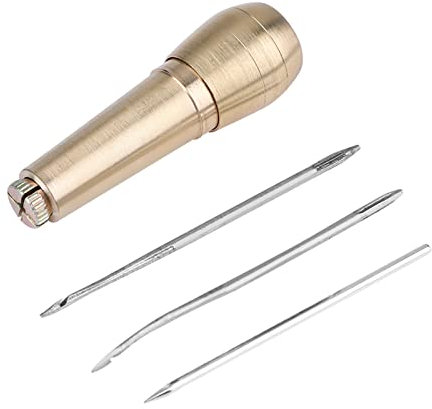 Akozon 3 Pcs Agujas, Herramienta de reparación de Zapatos de Cuero con Manija de Coser Curvas de Cuero de Perforación Alene para Cobre Agujas Aleatorias Herramientas Artesanía Kit de Costura DIY Repar