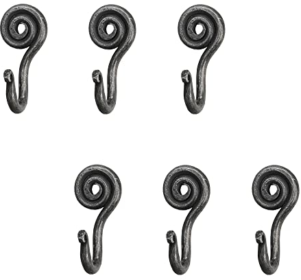 Living Ideas Hand Forged Spiral Hooks Set of 6 Pcs Handmade Wrought Iron Wall Mounted Coat Hook Blacksmith Metal Wall Towel Hooks Rack Black Antique Finish Wall Hooks