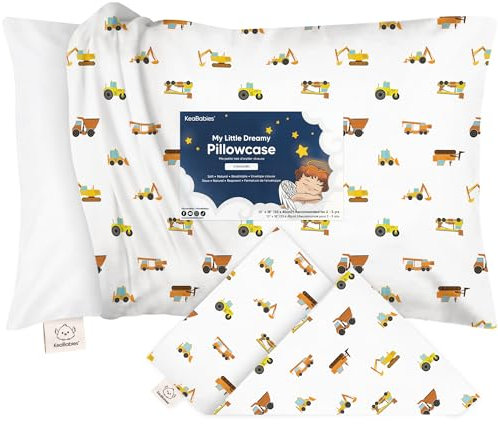 Kinder Kissenbezug - Bio-Kissenbezug für Mädchen, Jungen, Kinder - Kissenbezug aus 100% natürlicher Baumwolle Miniaturkissen - Kinderkissen - Maschinenwaschbar (Construction)