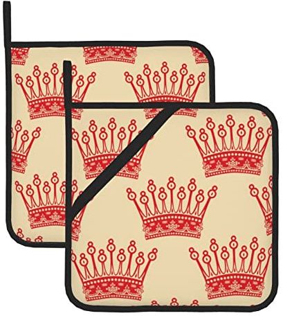Lot de 2 maniques en forme de couronne rouge pour cuisine, lavables, résistants à la chaleur, coussinets chauds ou cuisine, pâtisserie, micro-ondes, barbecue