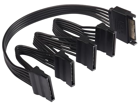 SinLoon Cavo Adattatore Sdoppiatore di Alimentazione SATA 15 Pin da 1 a 3 per HDD, SSD, Unità Ottiche (1 Maschio a 4 Femmine)