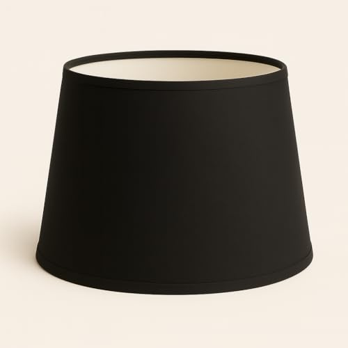 35 cm Lampenschirm, Baumwollstoff mit weißer PVC-Rückseite, handgefertigtes Produkt, für Tischlampe, Stehlampe (Schwarz)