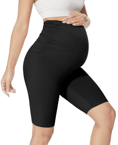 QGGQDD Kurze Umstandsleggings Damen Schwangerschaft Sommer Radlerhose | Umstandsshorts Over Belly Hohe Taille Elastisch Stützend Bequem für Yoga Sport und Alltag
