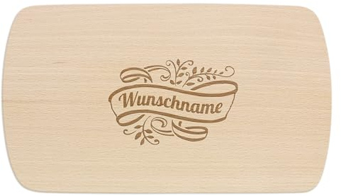 PrintPlanet® - Personalisiertes Holz-Frühstücksbrettchen mit Gravur - Schneidebrett mit Namen personalisiert - Motiv: Ornamente