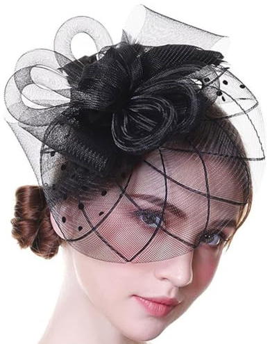 Jovono 20-tal blomma spets pannband slöja fascinator hattar brud cocktail te party huvudbonad för kvinnor (svart)
